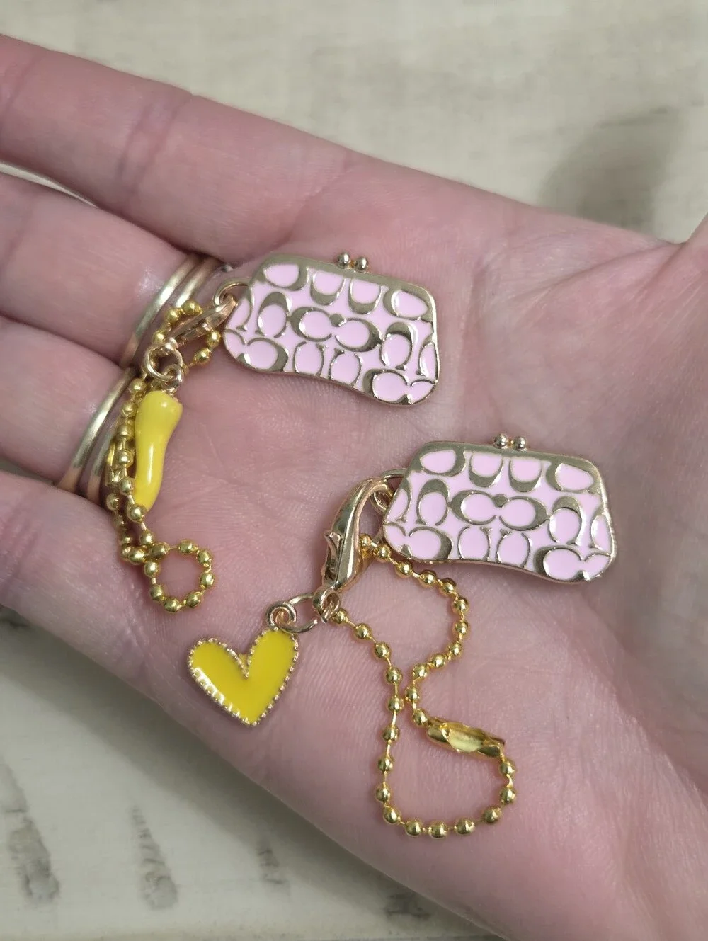 Y2K Pastel Pink Enamel Kisslock Purse Bag Charms Set - Brand New